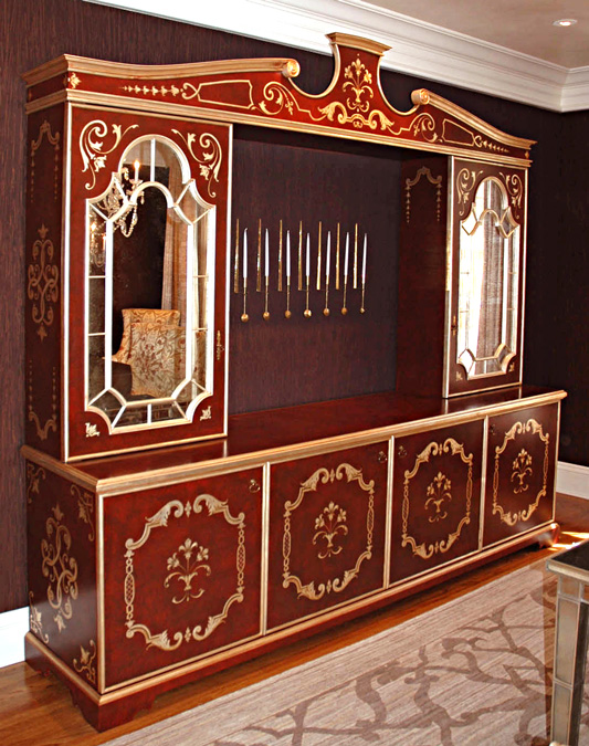 Antique-Red Hutch with White Gold Ornament