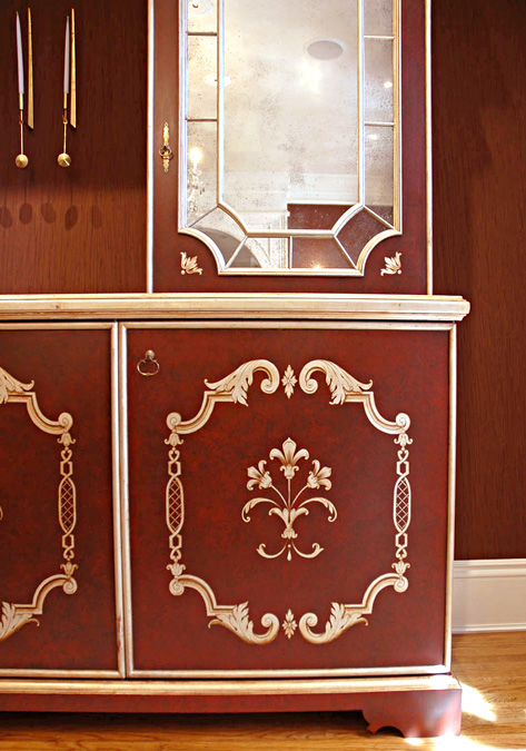 Antique-Red Hutch with White Gold Ornament