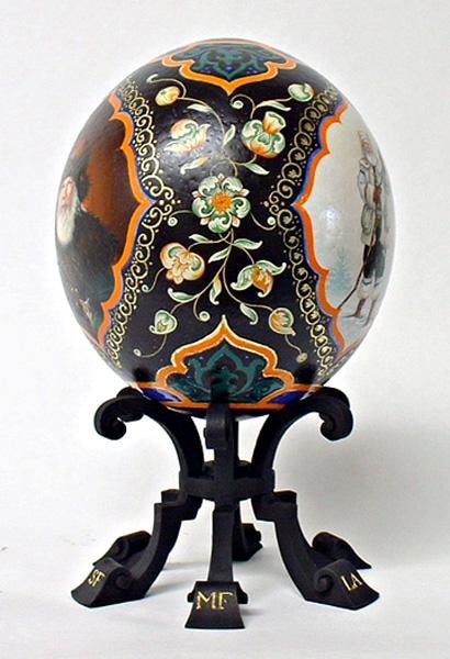 Decorative floral panel on painted ostrich egg